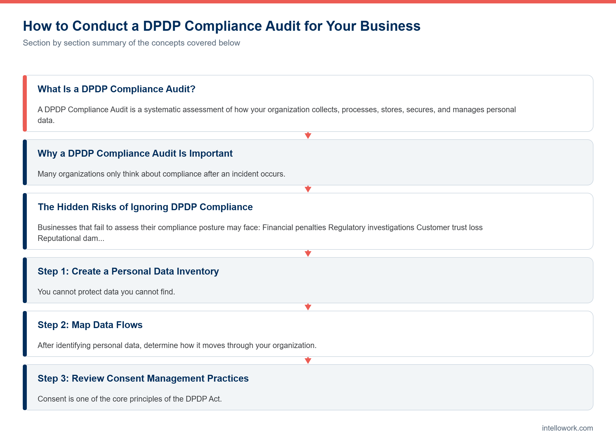Diagram summarising the key sections of this guide to DPDP Compliance Audit